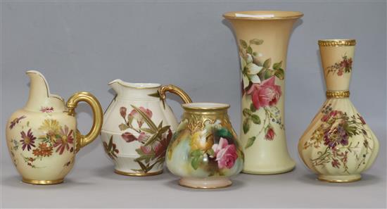 Five pieces of Royal Worcester blush ware, tallest vast 19cm
